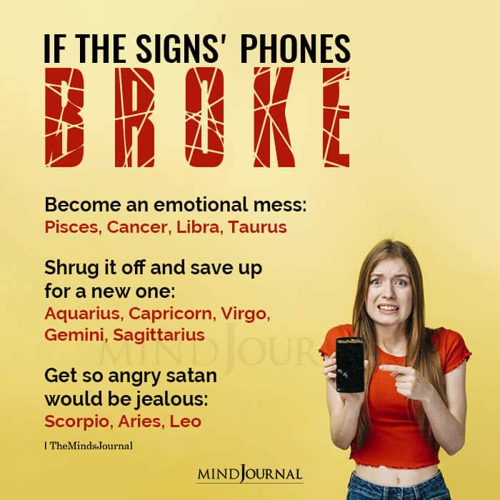 How The Zodiac Signs Will React If They Break Their Phone.