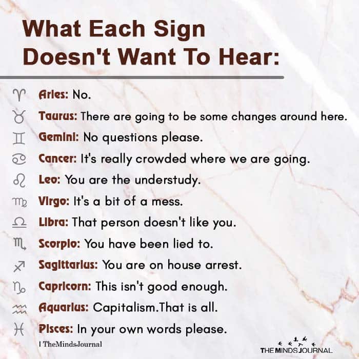 What Each Sign Doesn’t Want To Hear