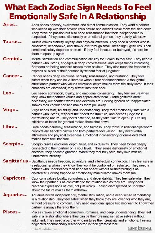 What Each Zodiac Sign Needs To Feel Emotionally Safe In A Relationship