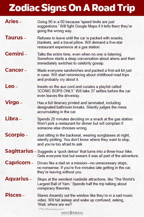 Zodiac Signs On A Road Trip